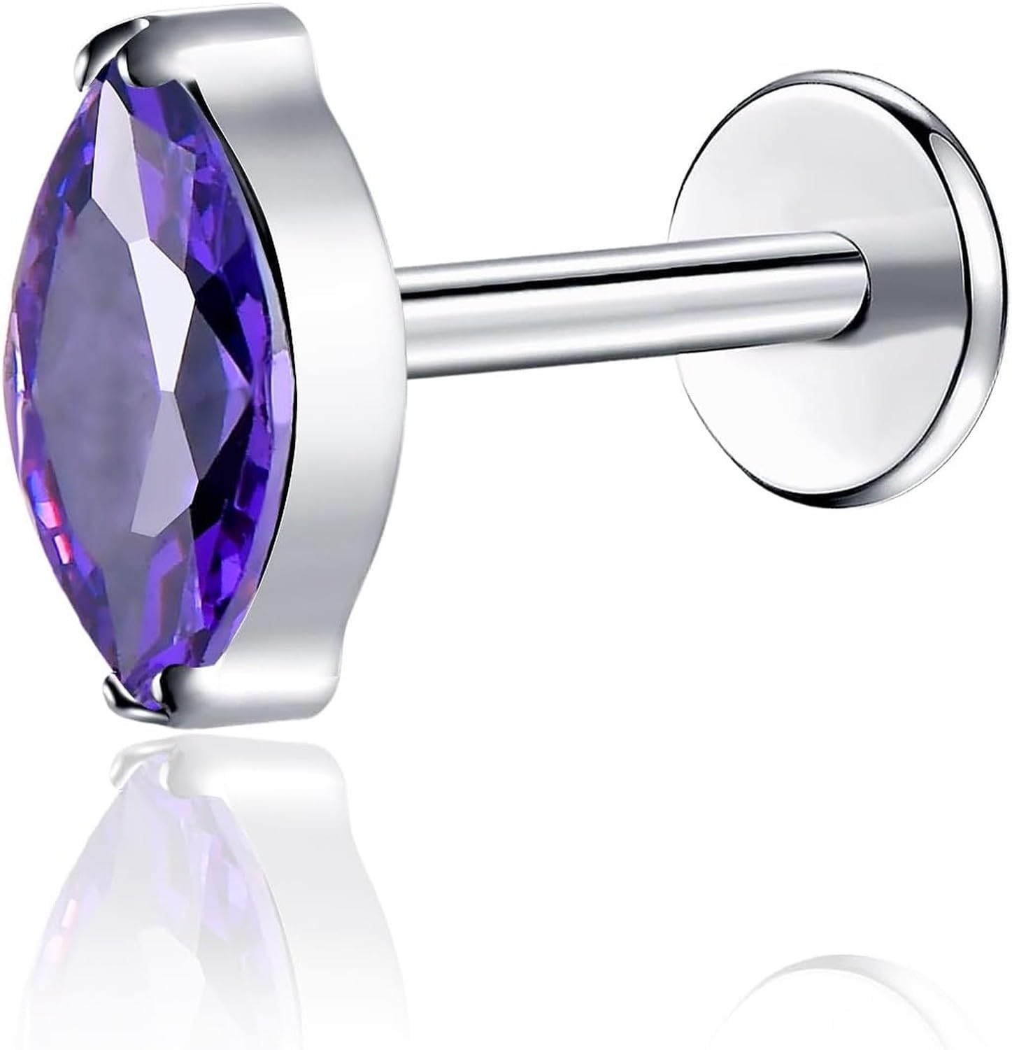 XIUNYIE 1pcs G23 Titanium Threadless Labret Stud Push-In CZ Cluster Earring for Tragus Helix Conch Lobe Rook Cartilage Piercing Jewelry, eye-purple