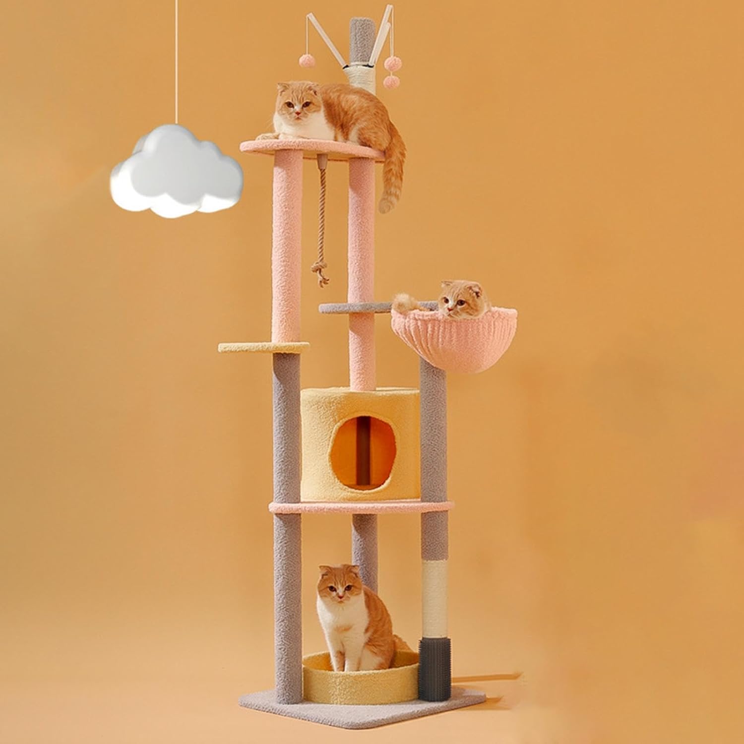 猫スクラッポストクライミングフレーム大型プラットフォームラウンジ屋内猫引っ掻きおもちゃ, 47cm&times;47cm&times;175cm ピンク