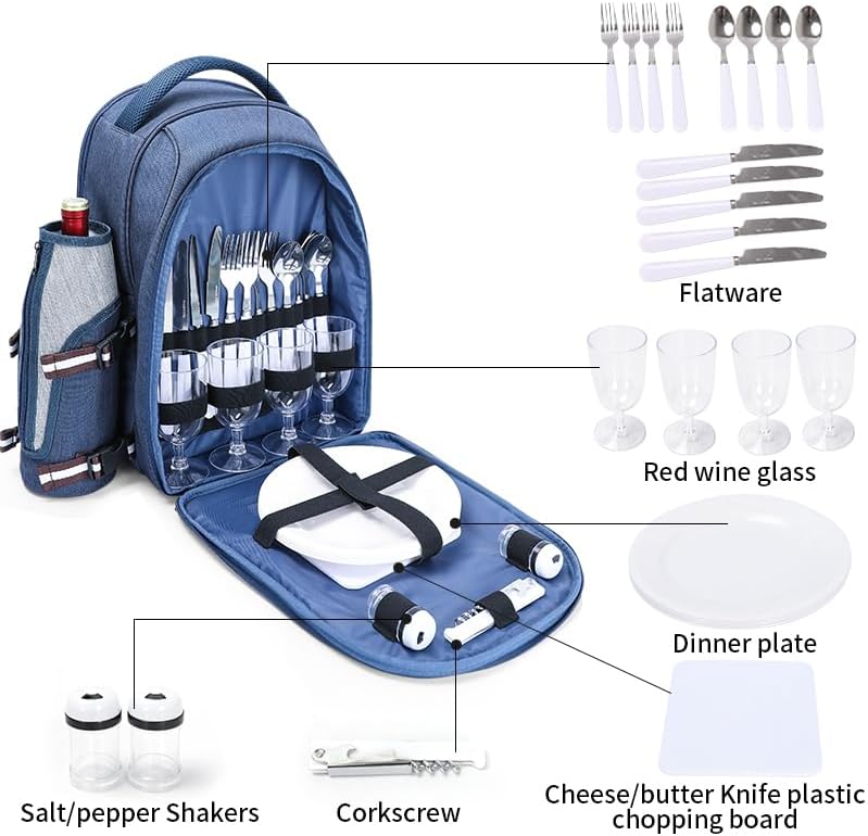 Stylish Portable Soft Cooler Picnic Bag Insulated Picnick Basket Outdoor Camping Picnic Backpack for 4 Persons