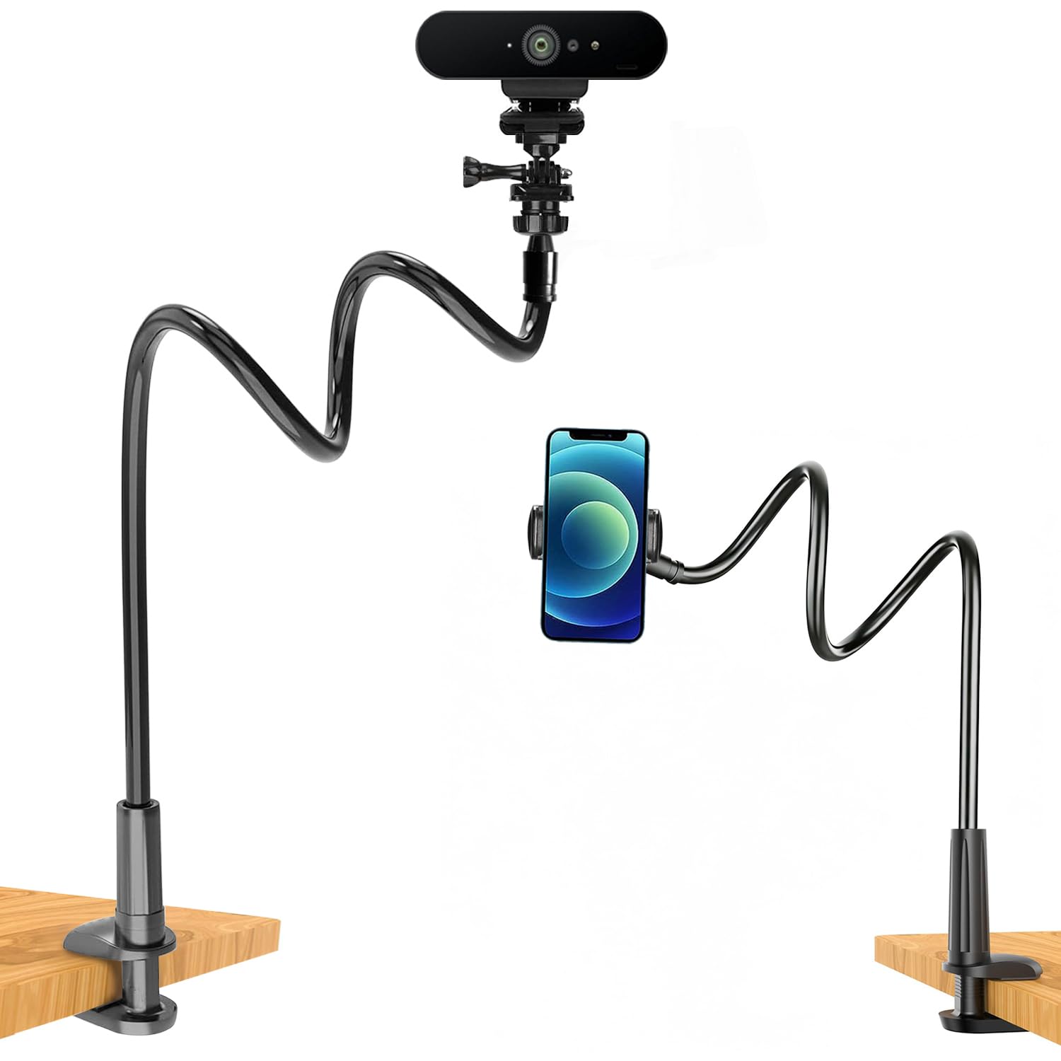 JCWINY Webcam Mount, 39 Inch Webcam Stand for Desk Flexible Gooseneck Computer Camera Stand Arm Clamp with Phone Holder Compatible with Logitech C930e C930 C920 C922x C922 Brio 4K C925e C615-picture-19