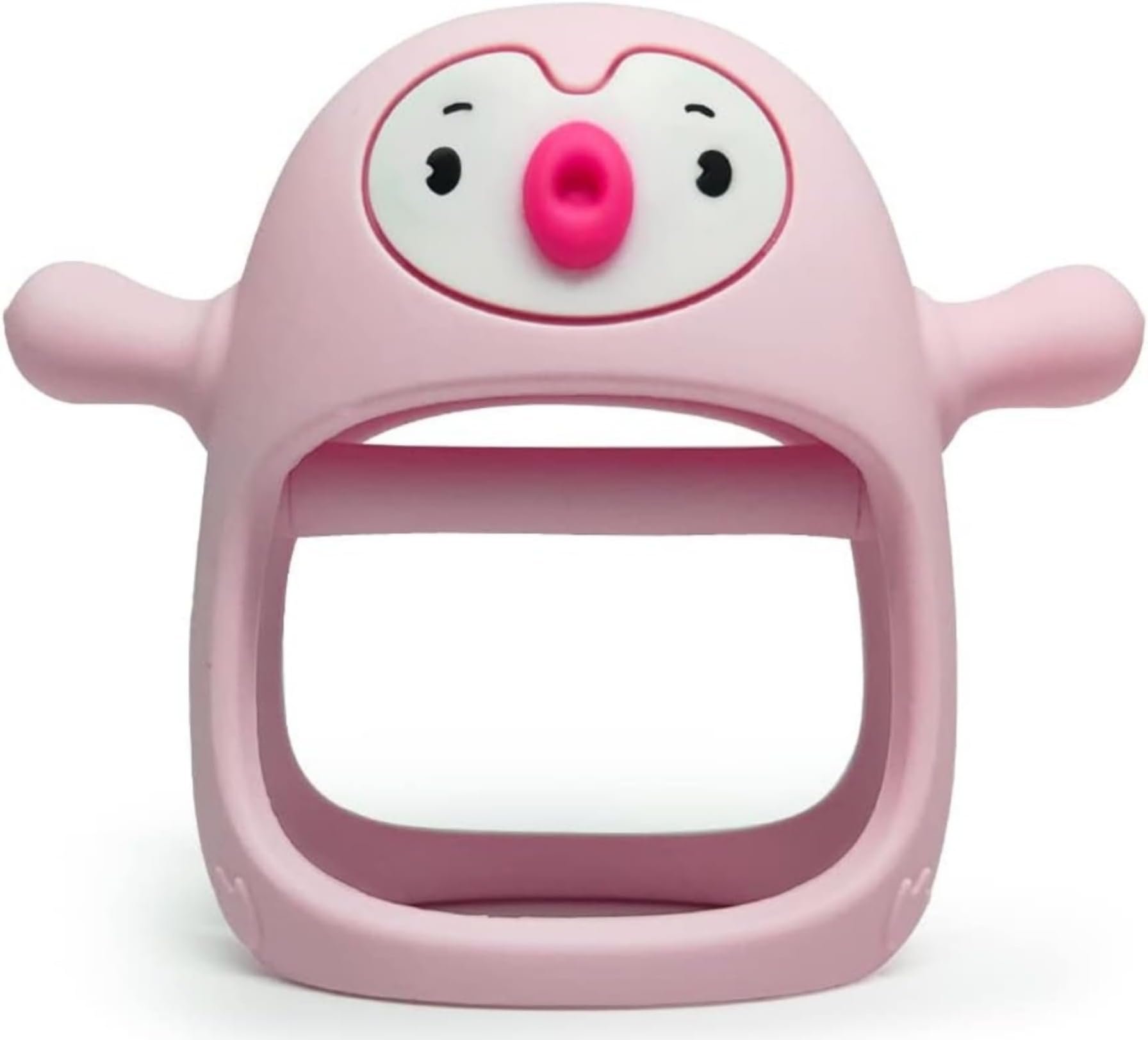 Silicone Teething Toys for Babies Aged 3 Months+, Featuring a Penguin Buddy Design That Won't Easily Fall Out of Their Hands. These Hand teether Pacifiers Serve Breastfeeding (Pink)