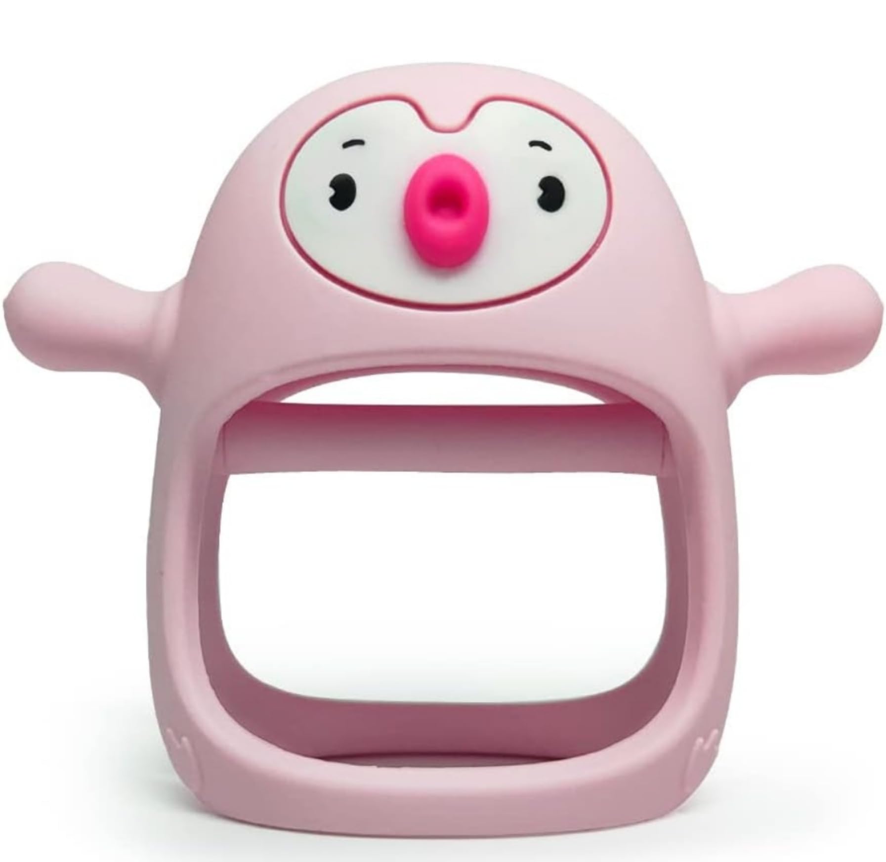 Silicone Teething Toys for Babies Aged 3 Months+, Featuring a Penguin Buddy Design That Won't Easily Fall Out of Their Hands. These Hand teether Pacifiers Serve Breastfeeding (Pink)