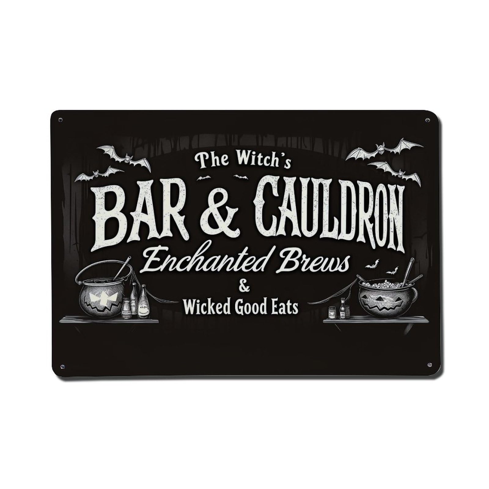 Witch Bar Cauldron Brews Eats Retro Metal Tin Sign, Vintage Decor Art Poster for Bar, Home, Man Cave, Kitchen, Laundry Room Gift 8x12Inch