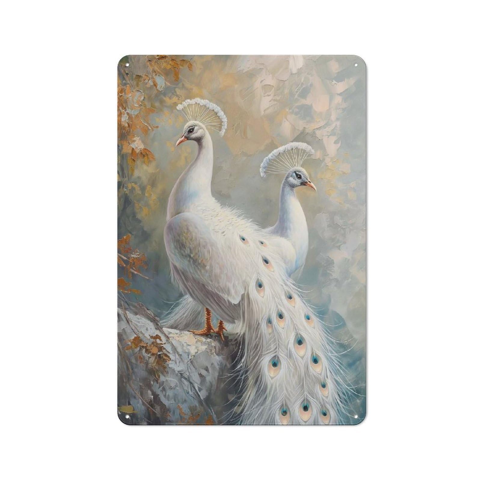 Junmoney Style-5 Vintage Tin Sign 30X20cm With Peacock White Magical For Guest Room Or Hallway, For Collectors Decorating Guest Rooms And Hallways