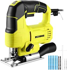 DESOON Serra Tico-Tico Profissional 750W Potência Real 127V, Motor de Cobre, Inclui 10 Serras, Base de Aço, Corte Inclinado até 45°, Corte em Madeira 65mm e Aço 6mm