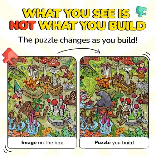 Image of Odd Pieces Jigsaw Puzzles 1000 Pieces with Storytelling Comics, for Women, White Elephant, Mystery Puzzle for Adults & Kids - 19.7'' x 27.6'' Frameable Magic Puzzle Art (Mushroom Mayhem)