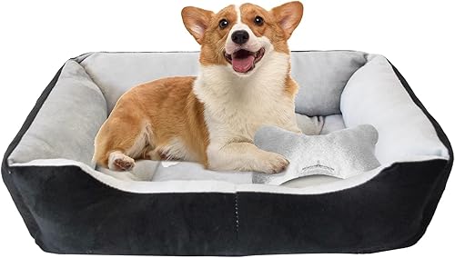Camas para perros pequeños, camas rectangulares para gatos de interior, cama lavable de 20 x 15 x 6 pulgadas para mascotas con lateral y parte