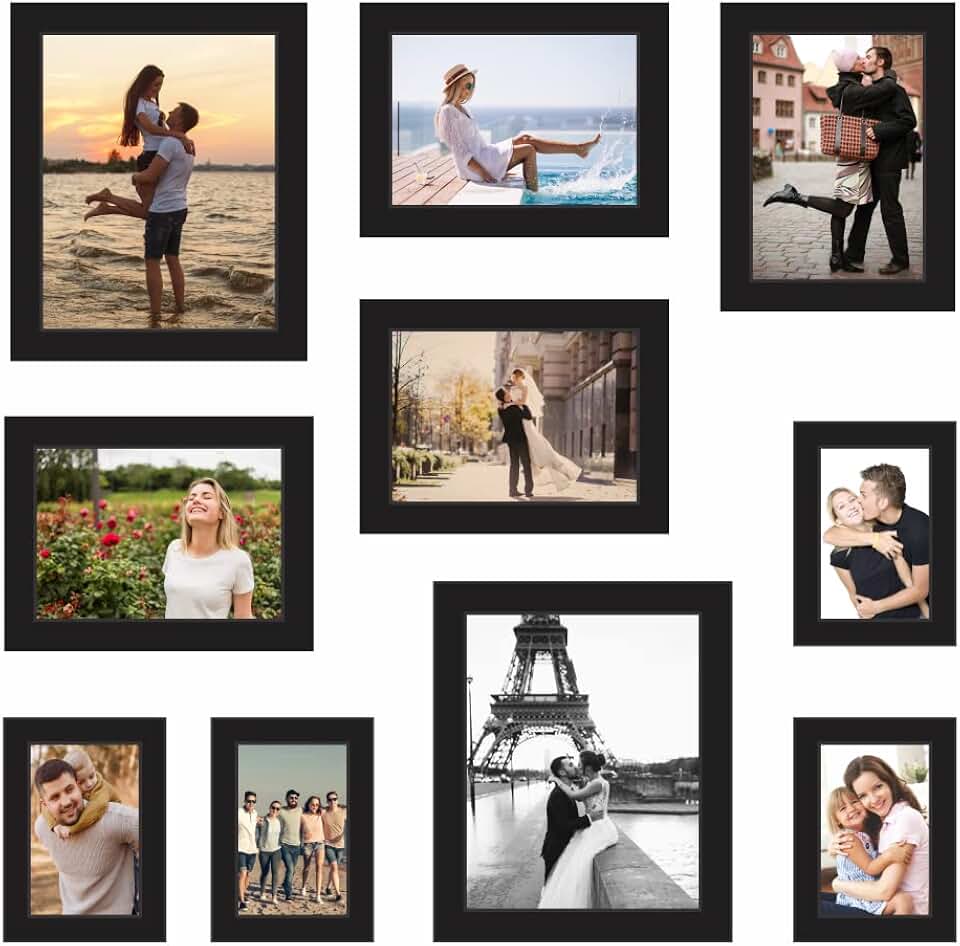 Moldura para fotos com vidro, kit com 10 peças preto