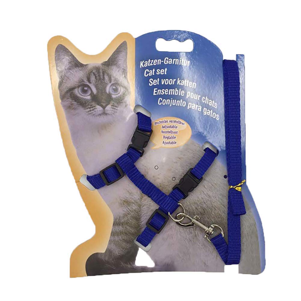 HOWDIAGizhome Cat Harness and Leash Adjustable Halter Harness Nylon Strap Belt Safety Rope Leads for Home Kitten Blue