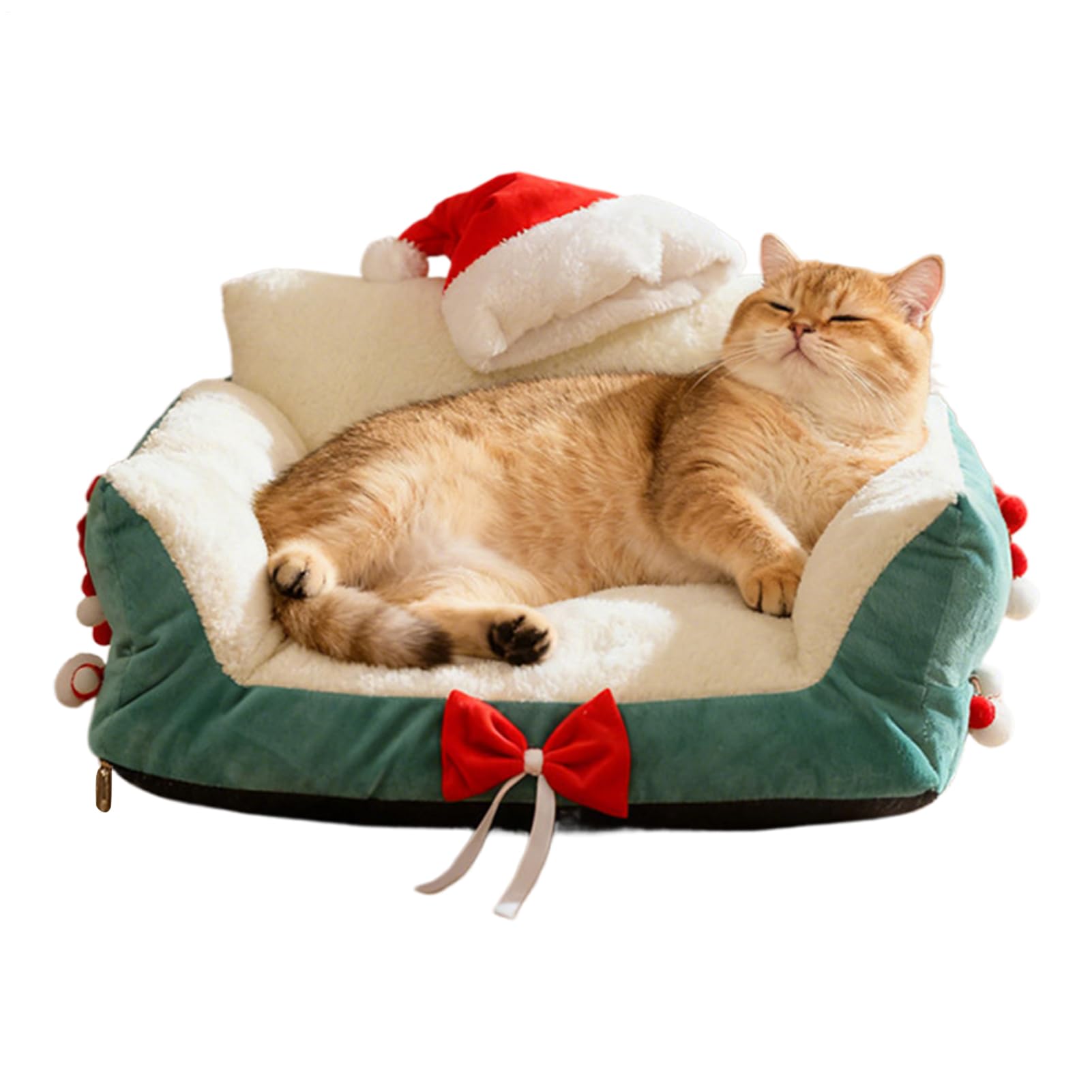 Sofa für Haustiere | Weihnachtssessel mit Weihnachtsmannmütze, kleine Hundebetten | für Zuhause, Wohnzimmer, Terrasse, Balkon, Spielplatz, Wohnung, Nachtschlaf, tägliche Erholung