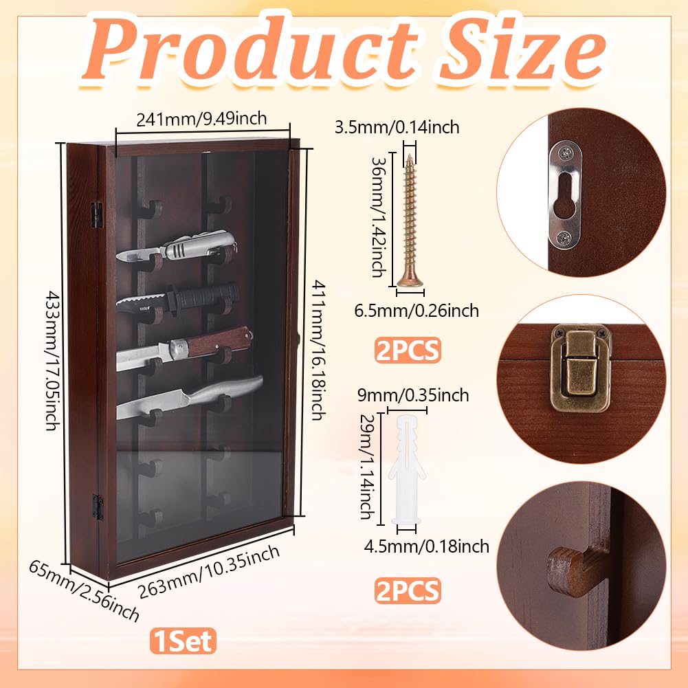 UNICRAFTALE Vetrina in legno con porta in vetro acrilico trasparente di cocco, coltello pieghevole militare, supporto militare, scatola per ombre per montaggio a parete, display da scrivania, 263 x
