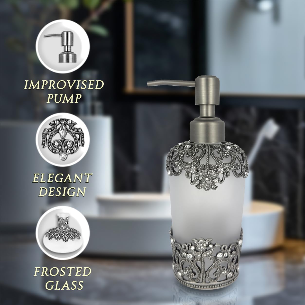 Decozen Gifts for Mom - Premium Frosted Glass Lotion Dispenser - Mother's Day Birthday Gifts, Bathroom Decor, Soap Dispenser, Glass Pump Bottle, Liquid Hand Soap Bottle - Christmas Decorations