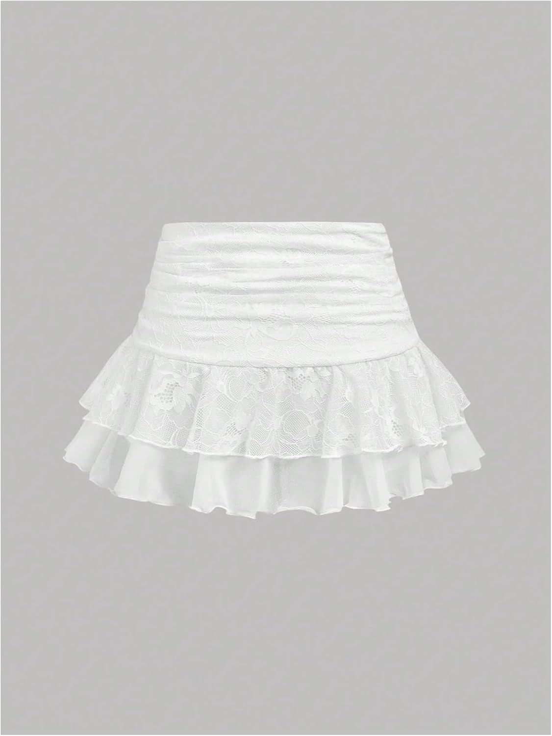 SHENHE Girl's Y2k Lace Tiered Layered Mini Skirt Ruched A Line Flared Coquette Skirt - Image 2