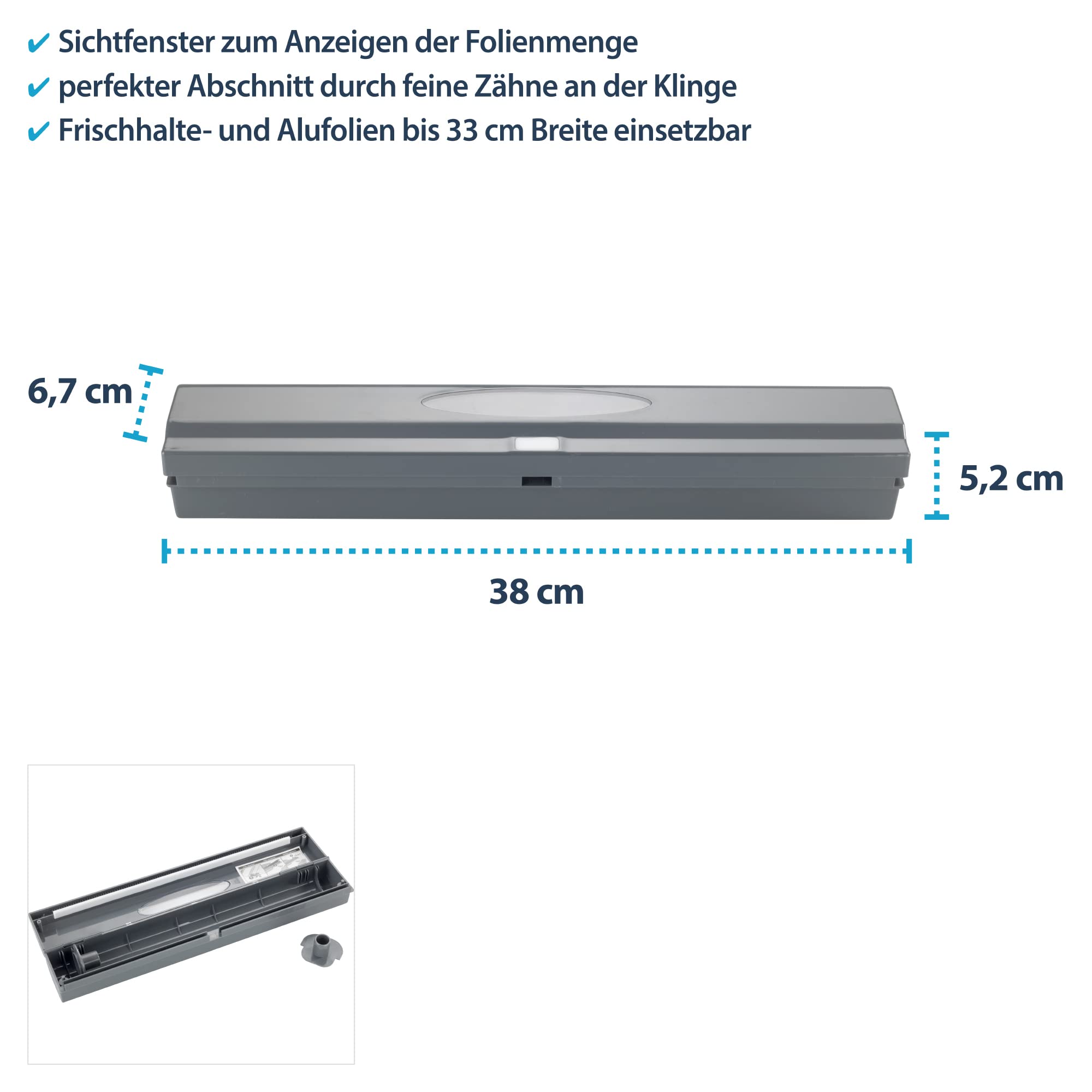 Folienschneider Press & Cut, 2er Set (Grau) | Für Alu- oder Frischhaltefolie, Praktisches Sichtfenster