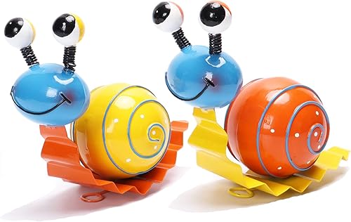 Miniatura 8 de Arte de metal para patio, bonitos caracoles para decoración de jardín exterior, adornos de patio al aire libre, juego de 4 (amarillo, naranja,