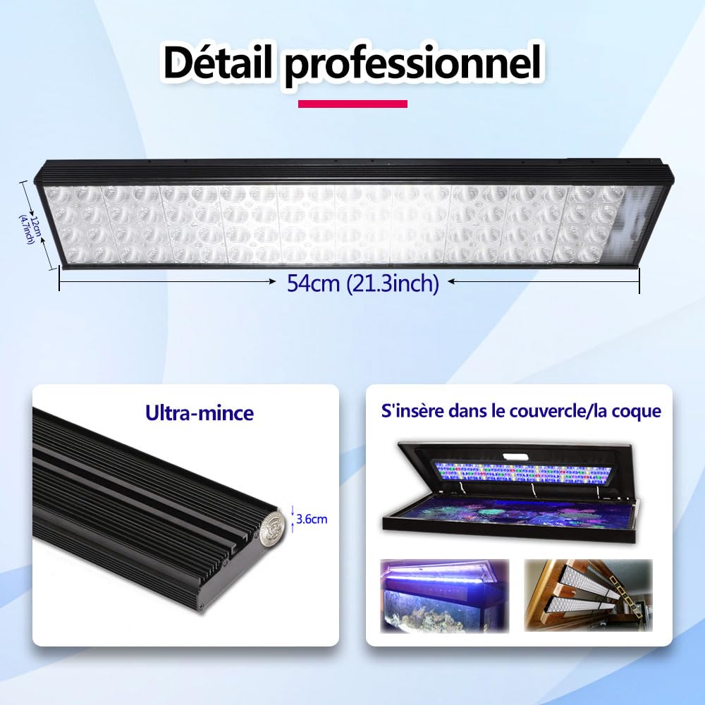 PopBloom Hertz54 eclairage led aquarium eclairage lampe aquarium led recifal reef eau de mer lumière pour aquariums 50-80cm (54cm, avec kit de suspension)
