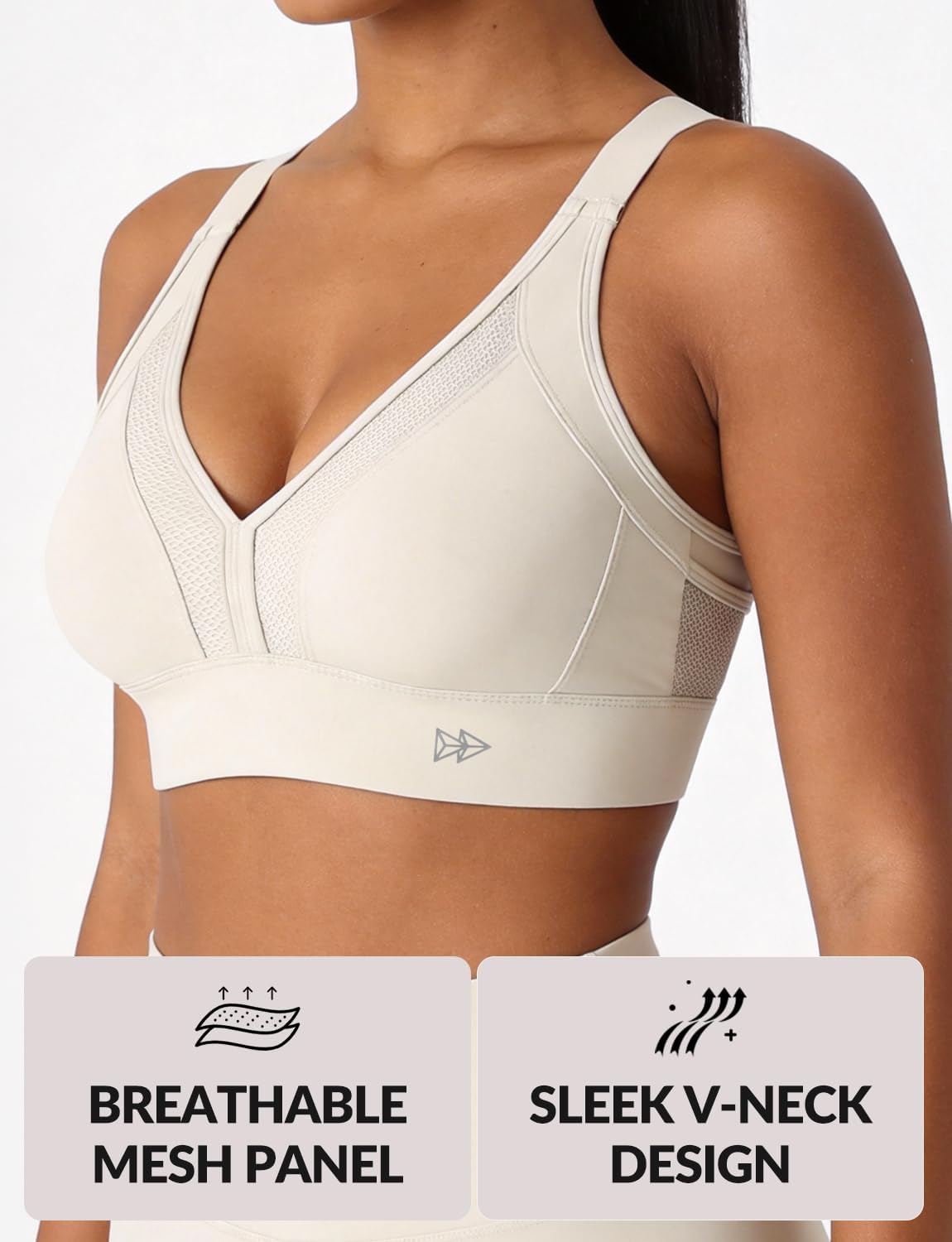 Yvette Sports Bras for Women High Impact Support, Sleek V-Neck Design with Adjustable Criss Cross Straps, Plus Size Sports Bra for Large Breasts Bust for Running & Workout,Off-White,XL