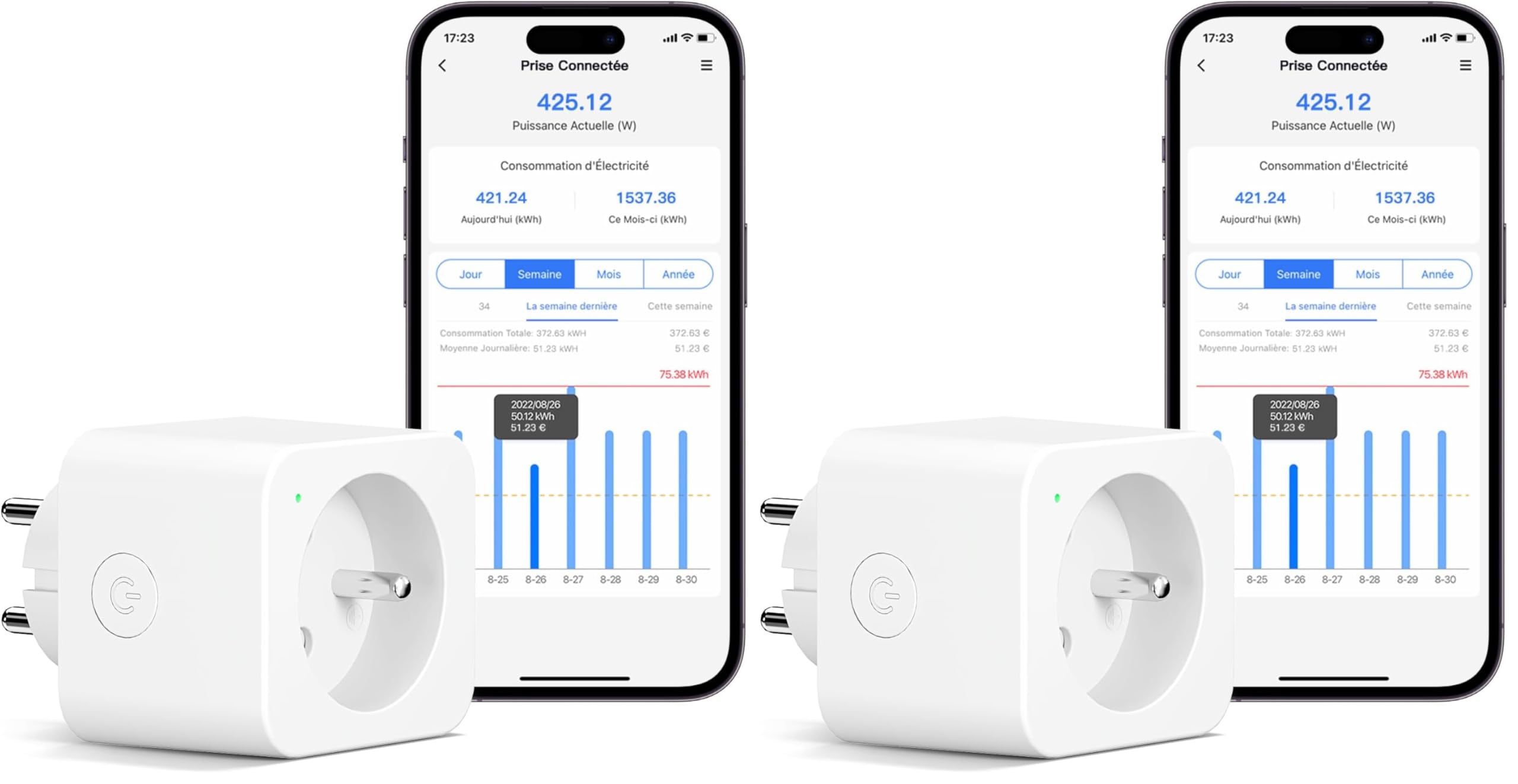 Meross Prise Connectée (Type E), 16A Prise WiFi Compatible avec Alexa et Google Home, Prise Consommation Électrique Intelligente avec Commande Vocale, Contrôle à Distance et Configuration Bluetooth