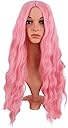 MapofBeauty 28 Inch/70 cm Long Wavy Middle Part with No Bangs Synthetic Fiber Curly Fashion Women Party Cosplay Wig (Light Pink)