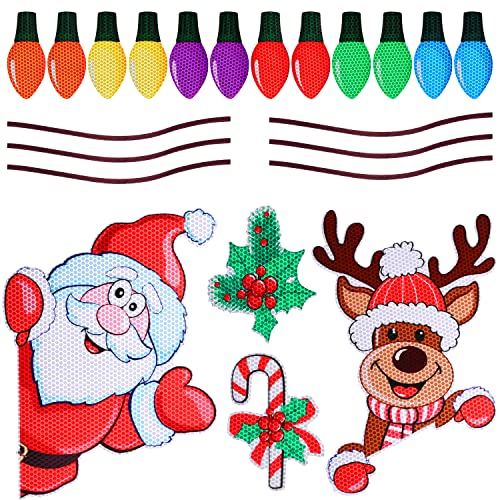 Juego de Imanes de Navidad para Coche y Refrigerador, Navideñas Pegatinas Magnéticas Coche con Santa Claus Elk Reflectantes Decoraciones Magnéticas de Bombillas para Auto Puerta de Garaje Buzón