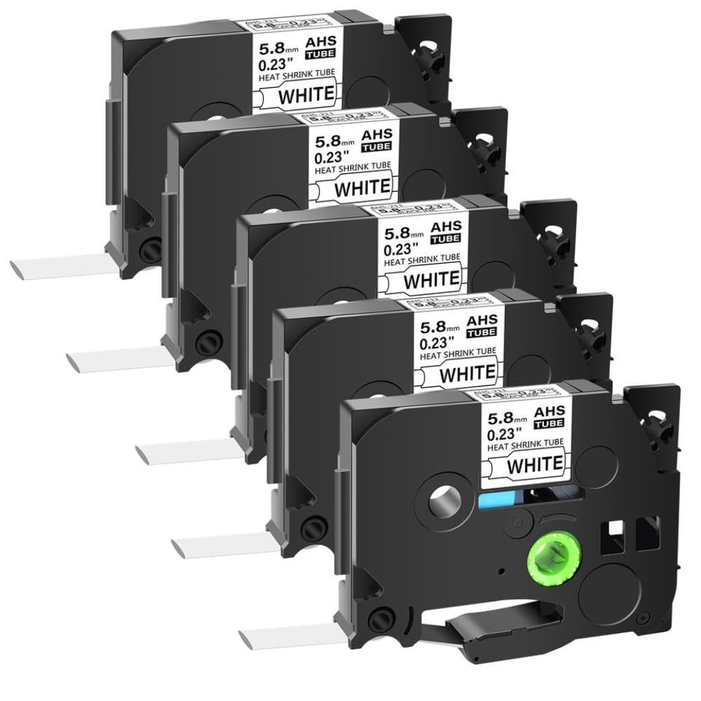 5er-Pack Schrumpfschläuche 5,8 mm, kompatibel mit Hse 211 Etikettenband, schwarz auf weißer Kartuschenkassette Kompatibel mit Etikettendrucker