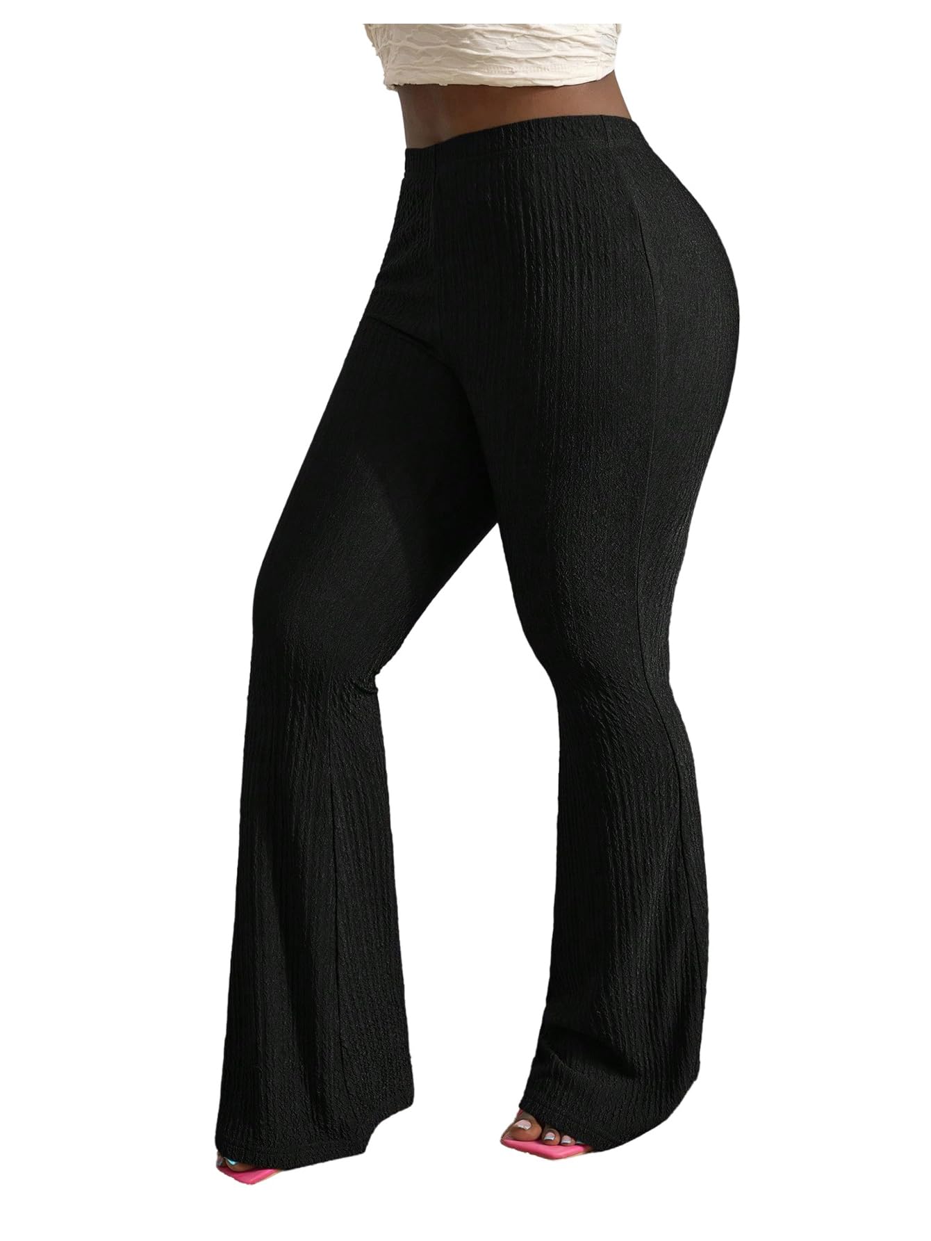 Verdusa Womens Elastic High Waisted Flared Pants Bell Bottoms Slim Fitted Casual Trousers