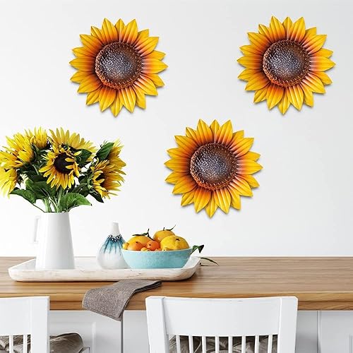 Miniatura 10 de YEAHOME Decoración de pared de girasol, decoración de pared de flores de metal de 9 pulgadas, decoración de jardín de girasol para colgar para