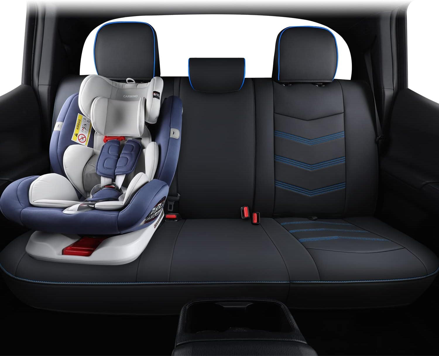 LUCKYMAN CLUB Tacoma Custom Seat Covers M9 Full Set, Fit 2005-2023 Tacoma Double/Crew Cab SR SR5 TRD Sport TRD Off-Road PreRunner Trims, with Waterproof Faux Leather (Full Set, Black-Blue)