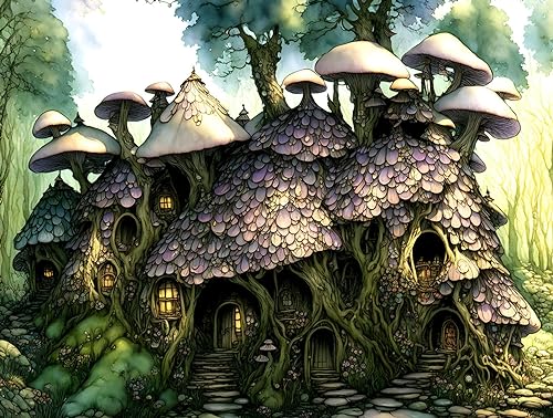 Maisons champignons fantastiques poster sur toile féerique