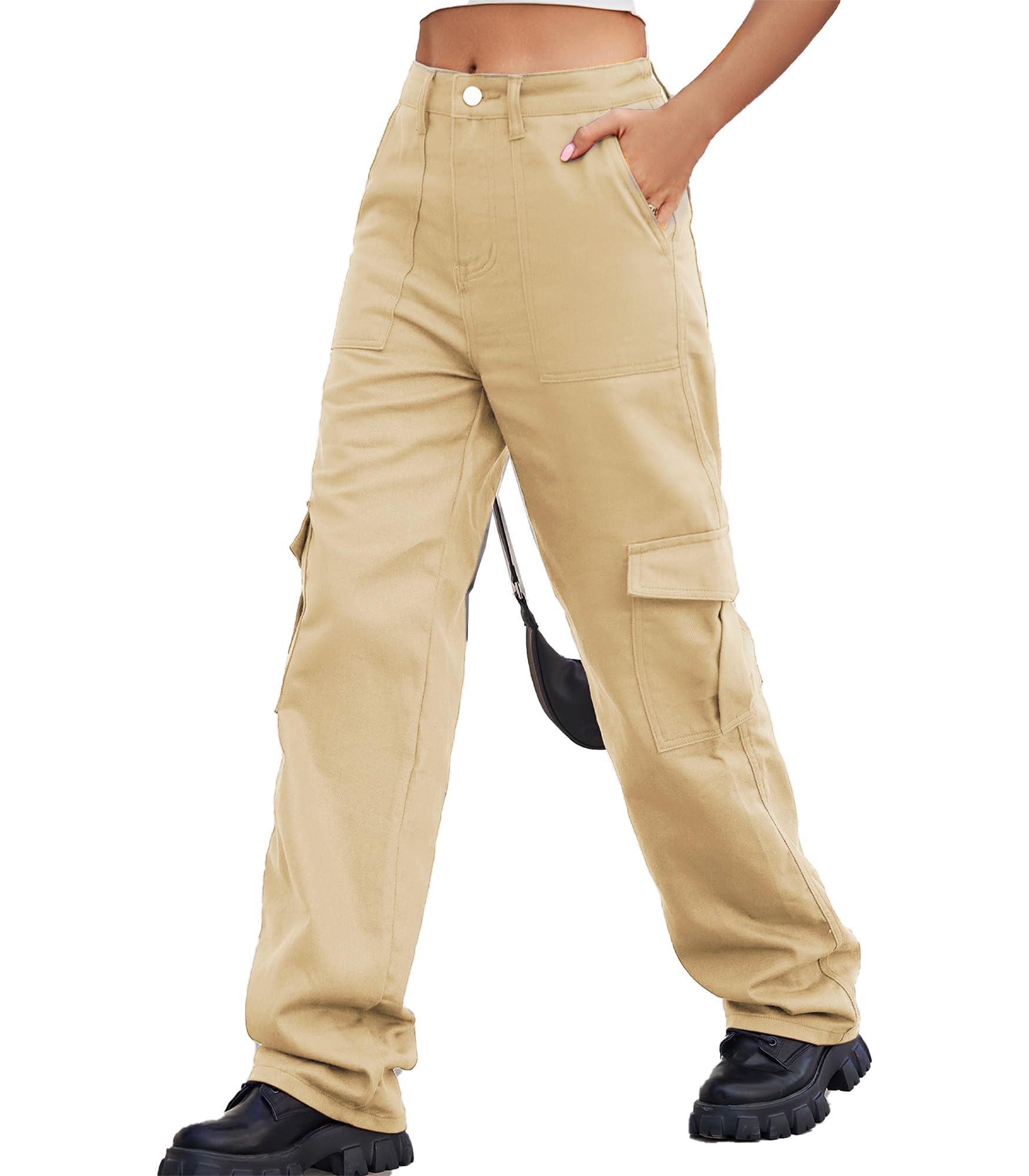 ASHER FASHIONCargo Pants Women High Waist Baggy Y2K Streetwear Casual Pants with 6 Pockets