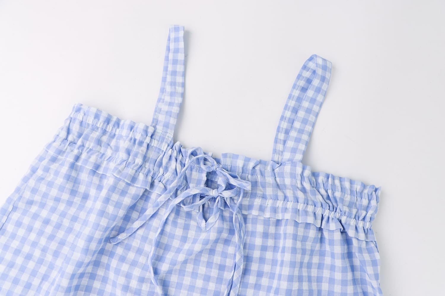 Women Plaid Cropped Camisole Tops Ruched Tie Front Square Neck Backless Loose Cute Crop Cami Tank Adjustable Top - Image 4