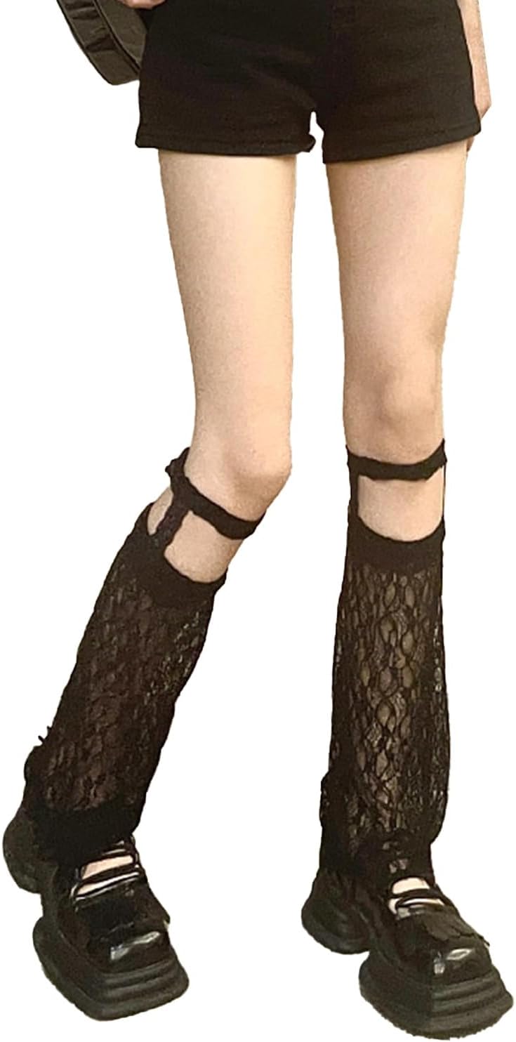 Triplewood Summer Lace Flared Leg Warmers Y2K Leg Sleeves for Women Rave Bownot Leg Socks Hollow Out Leg Sleeves