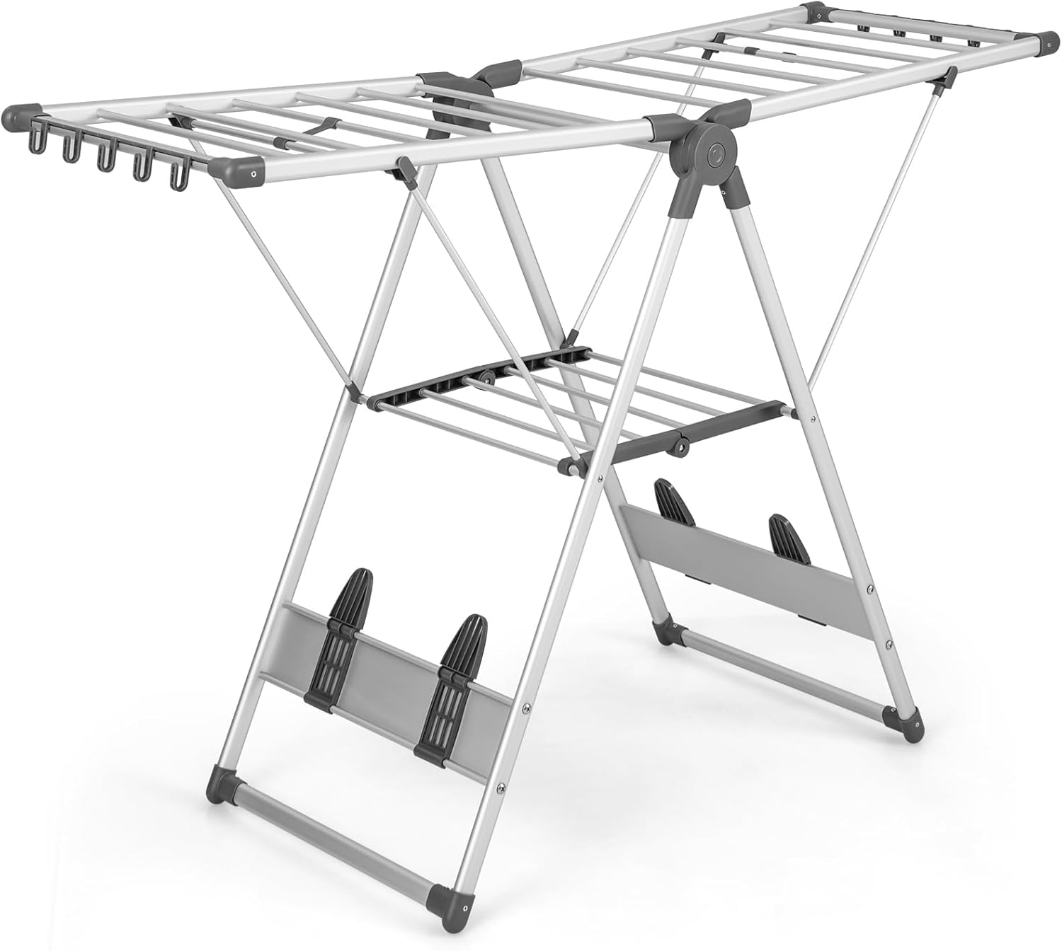Nightcore Foldable Clothes Drying Rack, 2-Level Large Collapsible Laundry Drying Rack, Clothes Drying Rack with Height Adjustable Wings, Aluminum Drying Rack Clothing for Indoor Outdoor?Silver + Grey?
