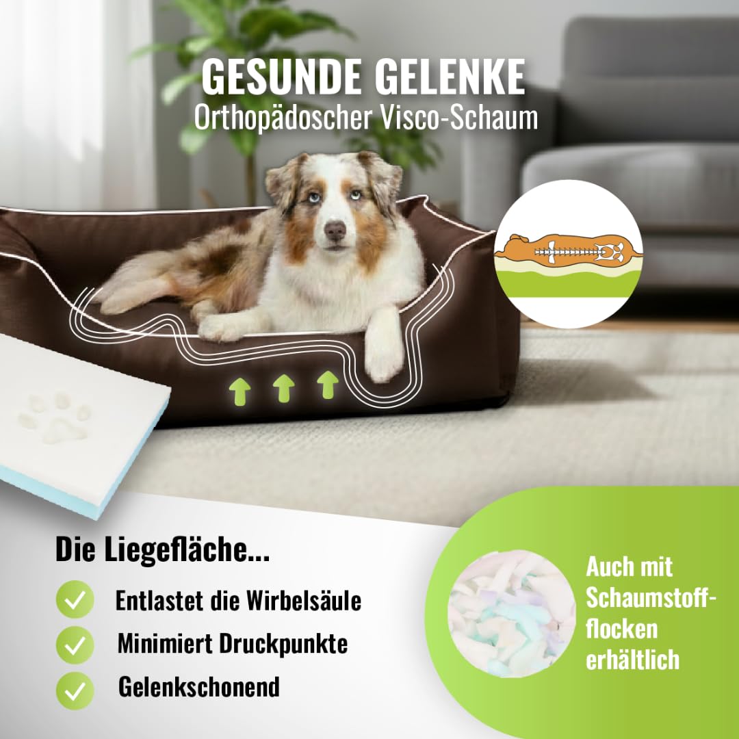 Cama para perros CopcoPet Rocco 2 en 1, impermeable y de piel sintética, con colchón de plástico para perros con espuma de copos o espuma viscoelástica ortopédica