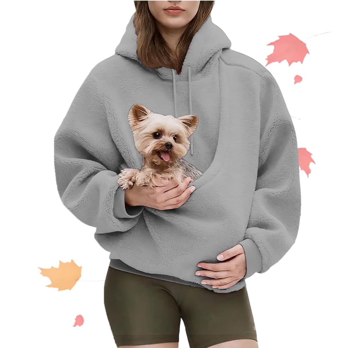 Pet Pouch Hoodies Oversized Pet Sling Hoodie with Pockets (Gray,M)