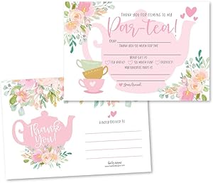 25 Tea Party Fill In The Blank Kids Thank You Cards, Alice’s Adventure in Wonderland Themed Mad Abbey Hat Bday Party Notes, Adult or Children Birthday, High Tea Hatter Supplies, Teacup Teapot Ideas