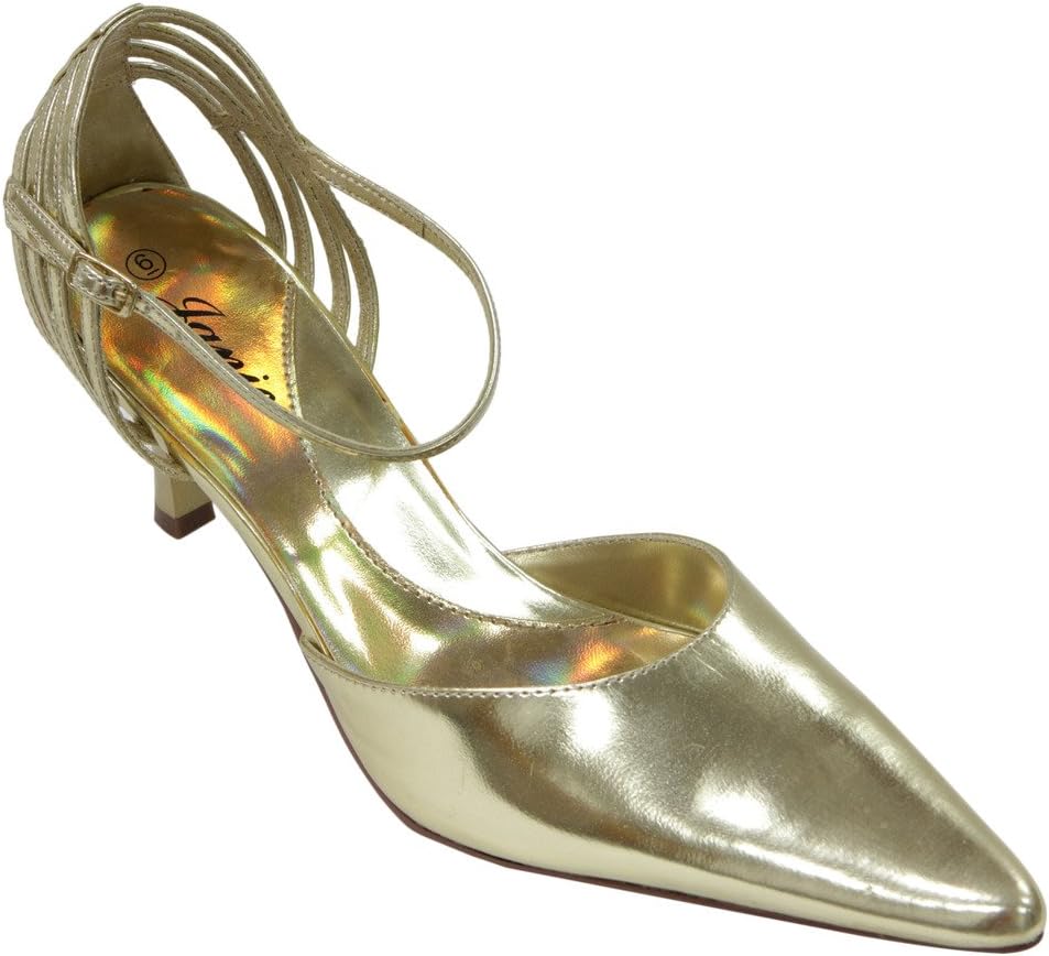 Janice Furla-02 Women's Pointed Toe D'Orsay Gladiator Back Kitten Heel Buckle Ankle Strap Pumps Shoes