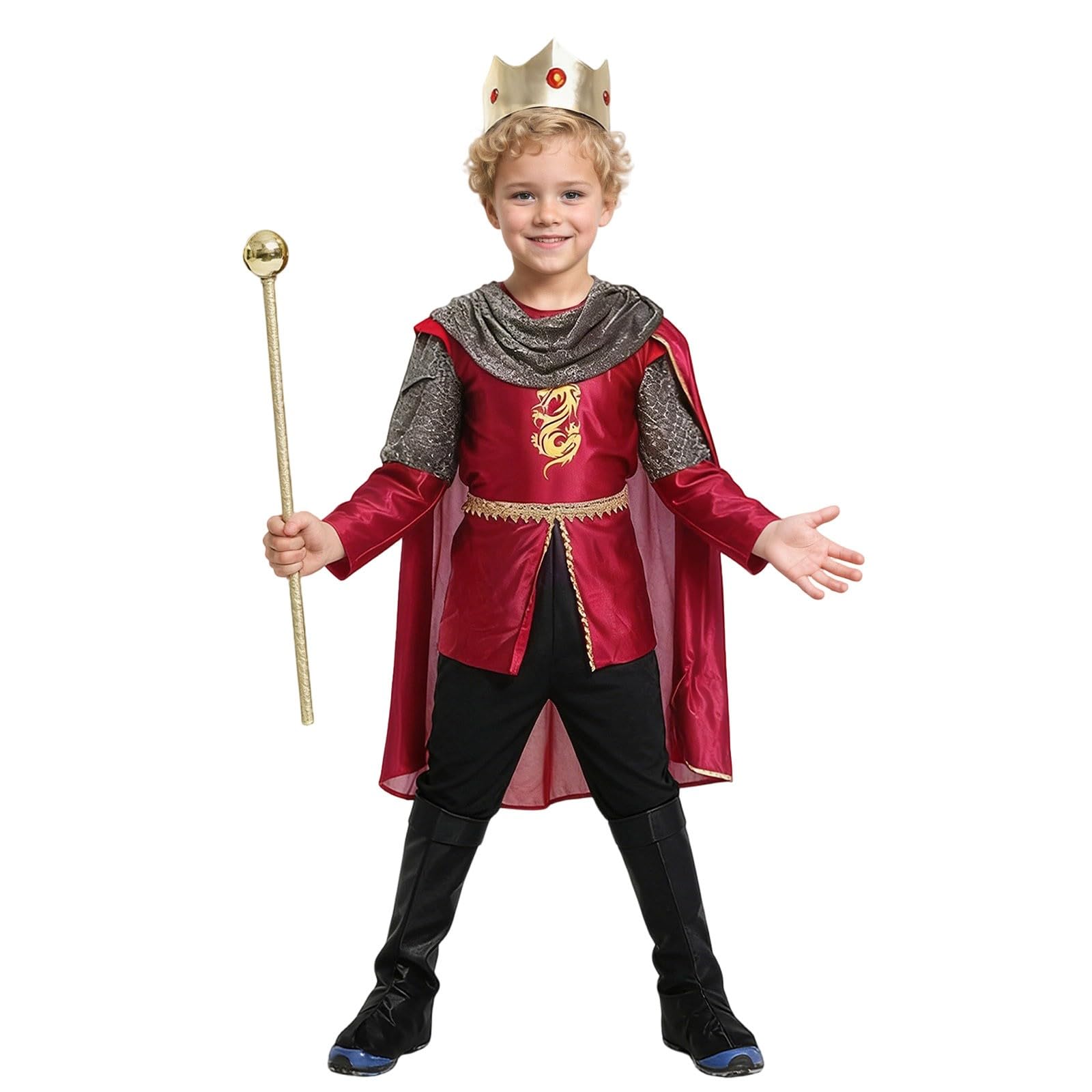 Halloween Kostüm Kinder Jungen König Kostüm Mittelalterliches Outfit Mit Cape Und Zepter Für Kinder Stilvolles Cosplay Kleidungsstück Für Karneval Und Bühnenauftritt Faschingskostüm Mädchen