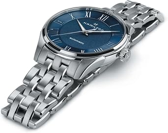Hamilton Jazzmaster Automatic Men's Watch, 40mm Stainless Steel Case, Swiss Made, Blue Dial Analog Wrist Watch for Men, 50m Waterproof, Sapphire Crystal, 3-Hand Movement, Strap