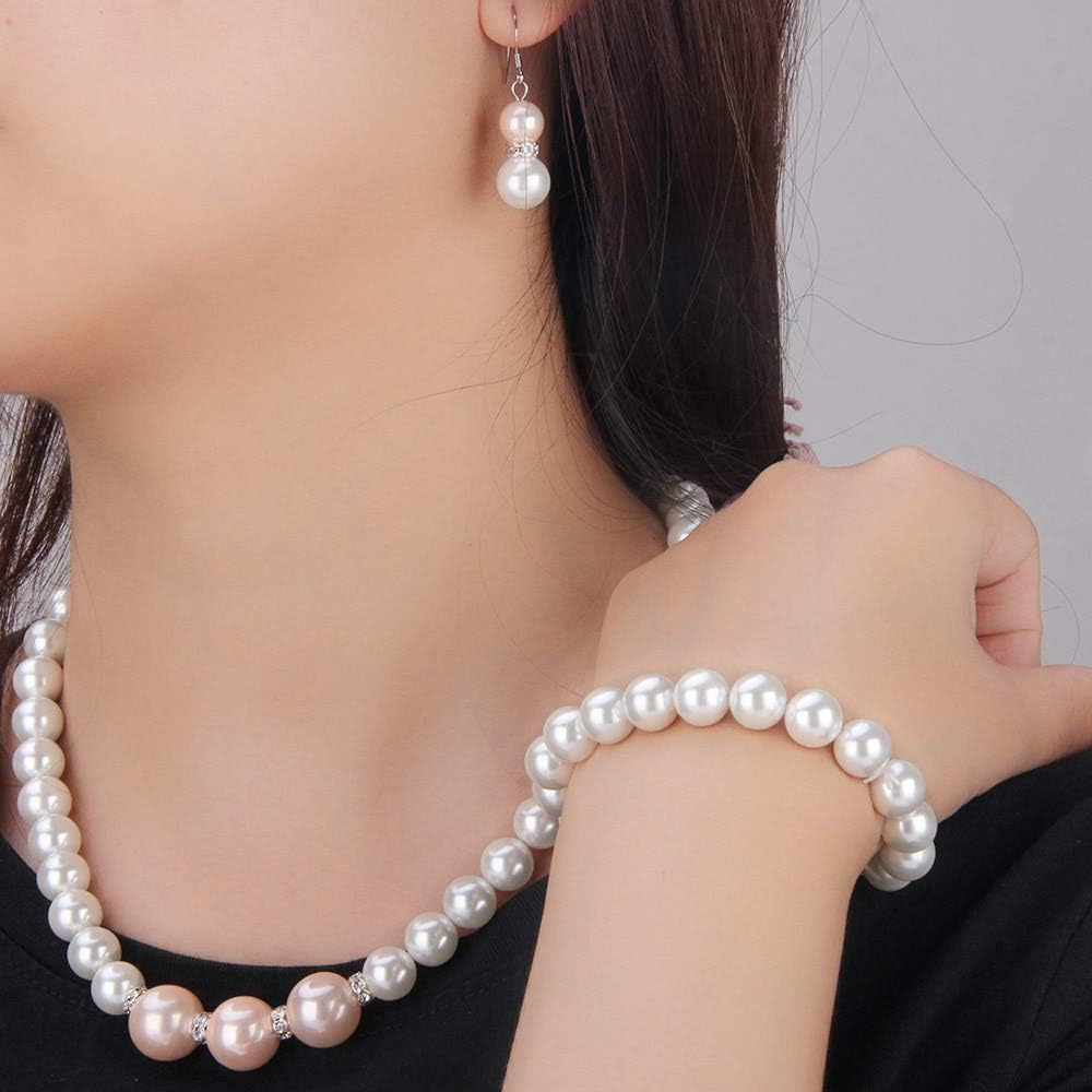 Pink White Shell Pearl Handmade Earrings Necklace Bracelet Jewelry Set for Women - Image 6