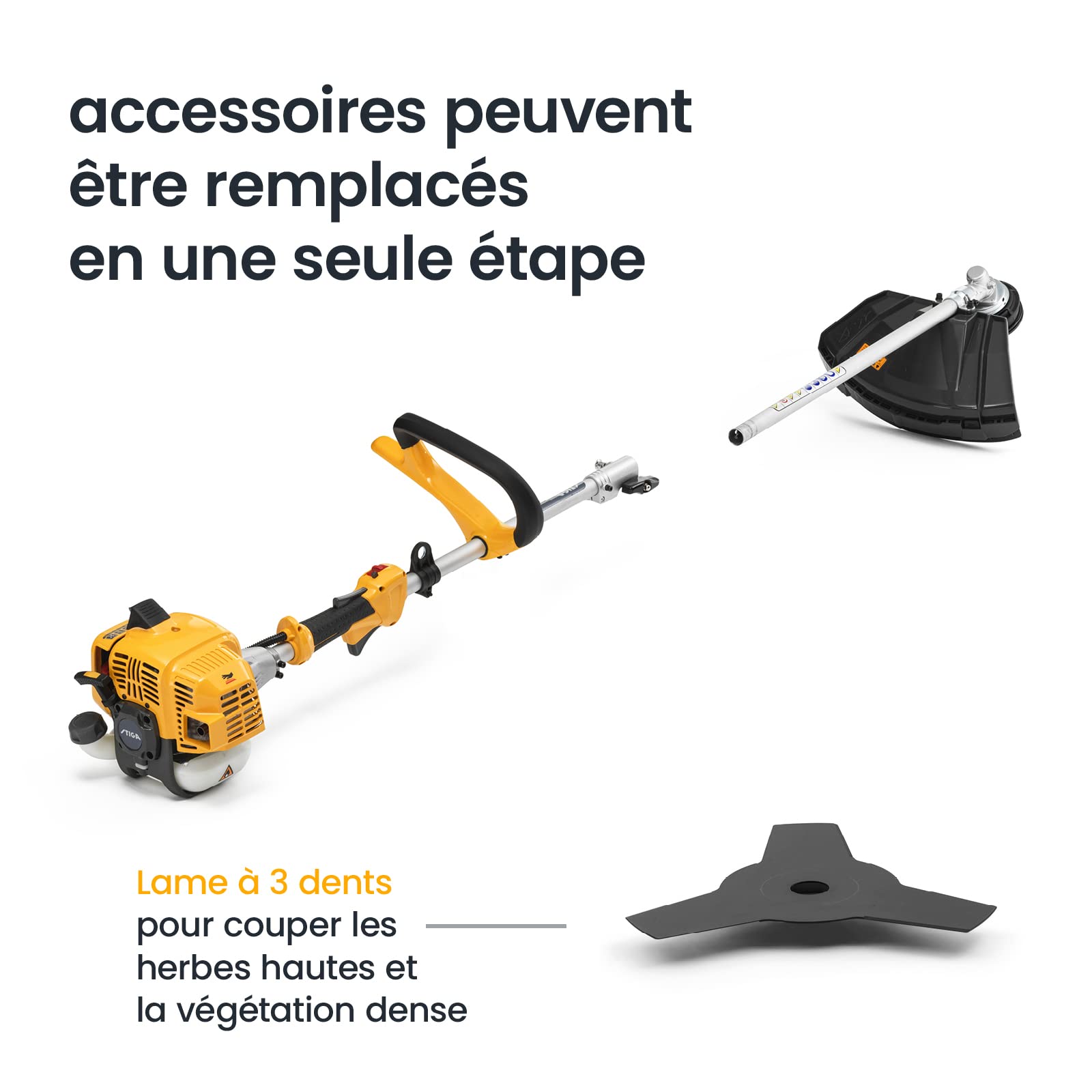 STIGA MT 330 Outil Multifonction Thermique 5-en-1, 25,4 cm³, 0,7 kW – Lame 3T, Tête Tap&Go – Coupe-bordures, Taille-haies et Élagueuse