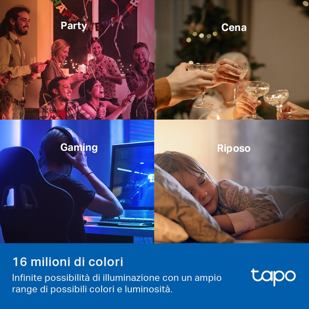 Tapo L535E Matter Lampadina WiFi Intelligente LED Smart Multicolore, E27 Lampadina Compatibile con Alexa e Google Home, 1055 lm, 8.6W, Monitoraggio Energetico, Controllo Remoto Tramite APP