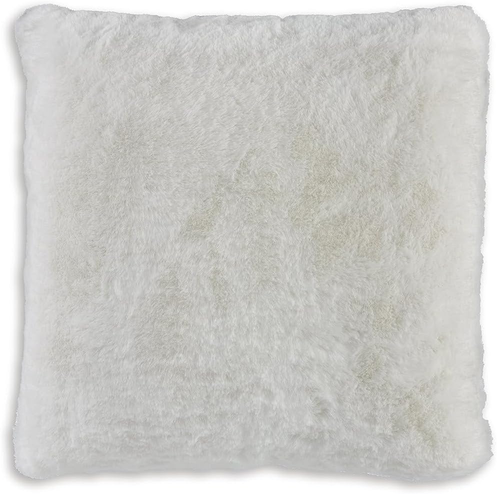Signature Design by Ashley Gariland Modern Square Faux Rabbit Fur Accent Pillow, 20 x 20 Inches, White