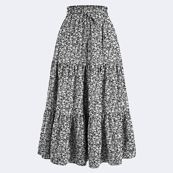 Cute Summer Floral Maxi Skirts for Women Boho Elastic High Waisted A-Line Skirts Fashion Flowy Swing Vacation Clothes2