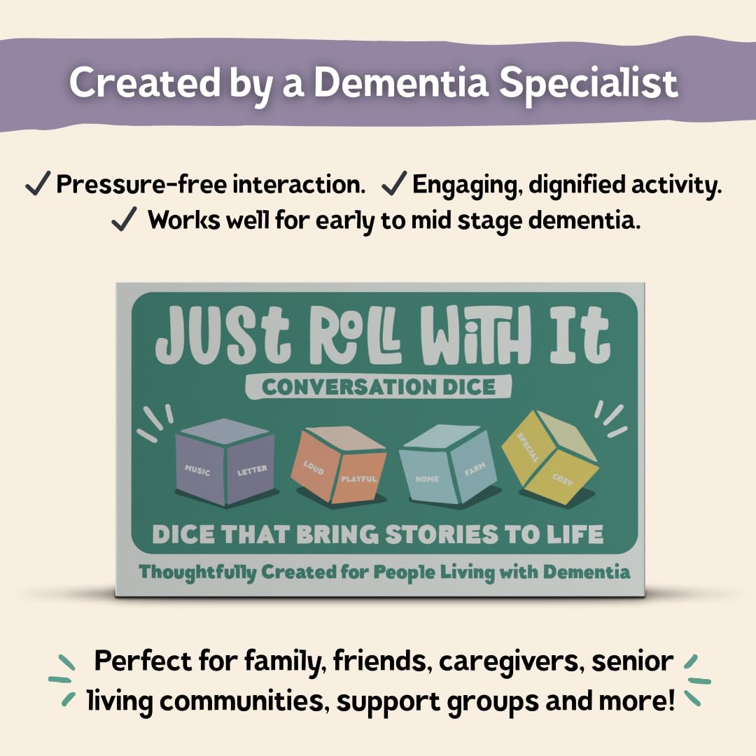Just Roll With It Gesprächswürfel, Demenzaktivitäten für Senioren, Alzheimer und Demenz, ideal für Personen, die mit Demenz leben, Familien und Betreuer