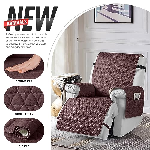 Image of TAOCOCO 100% Waterproof Recliner Chair Covers, Non Slip Recliner Covers that Stay in Place, One-Piece Washable Reclining Chair Cover with Elastic Straps, Coffee, Fits 28 inch Seat Width
