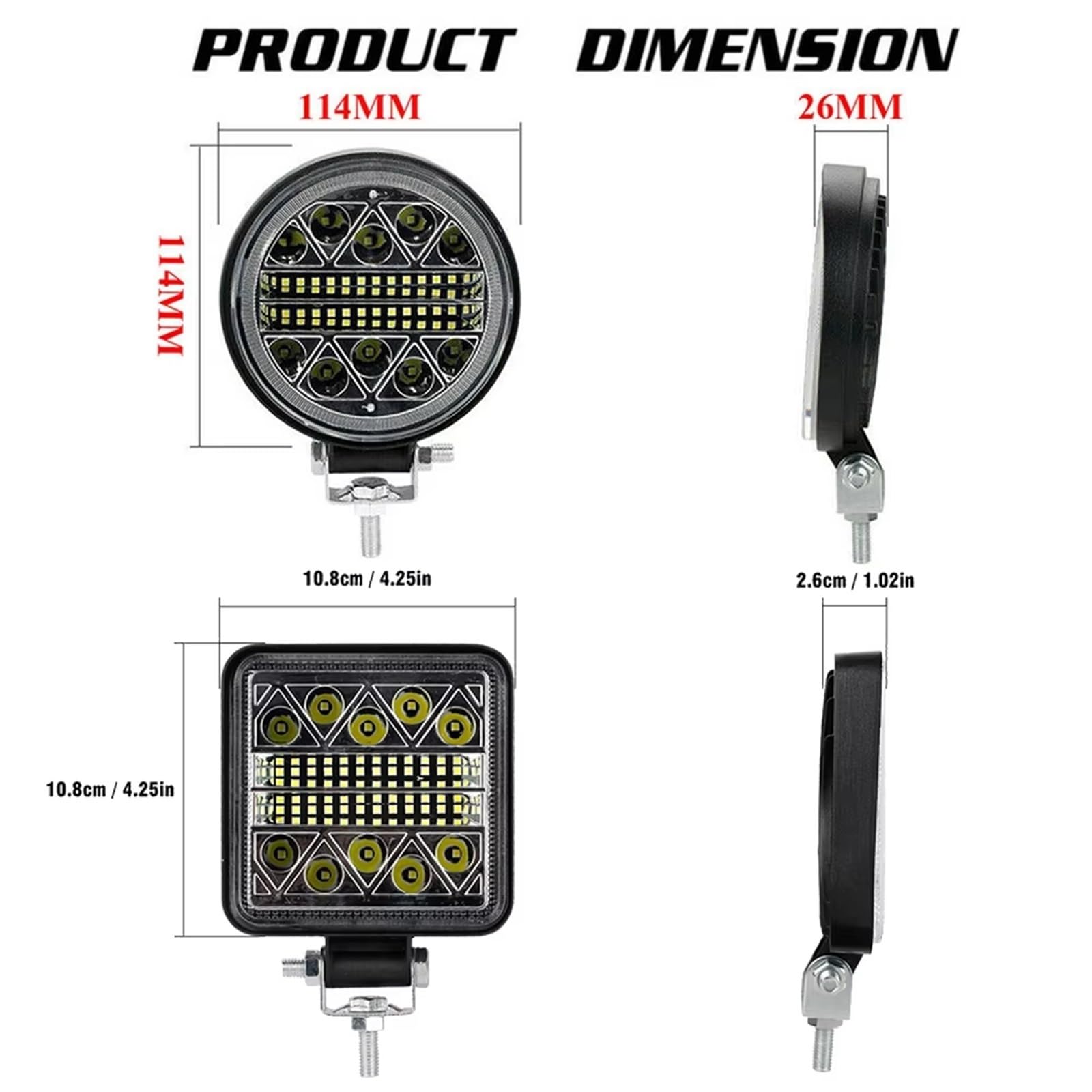 Faro Barra Luminosa LED 4 Pollici 102W/luce Lavoro Spot Flood | Per Camion Barca ATV Per Trattore Per Jeep Per OffRoad 4x4 Faro A Led 12V 24V(6 Piece square 102W)