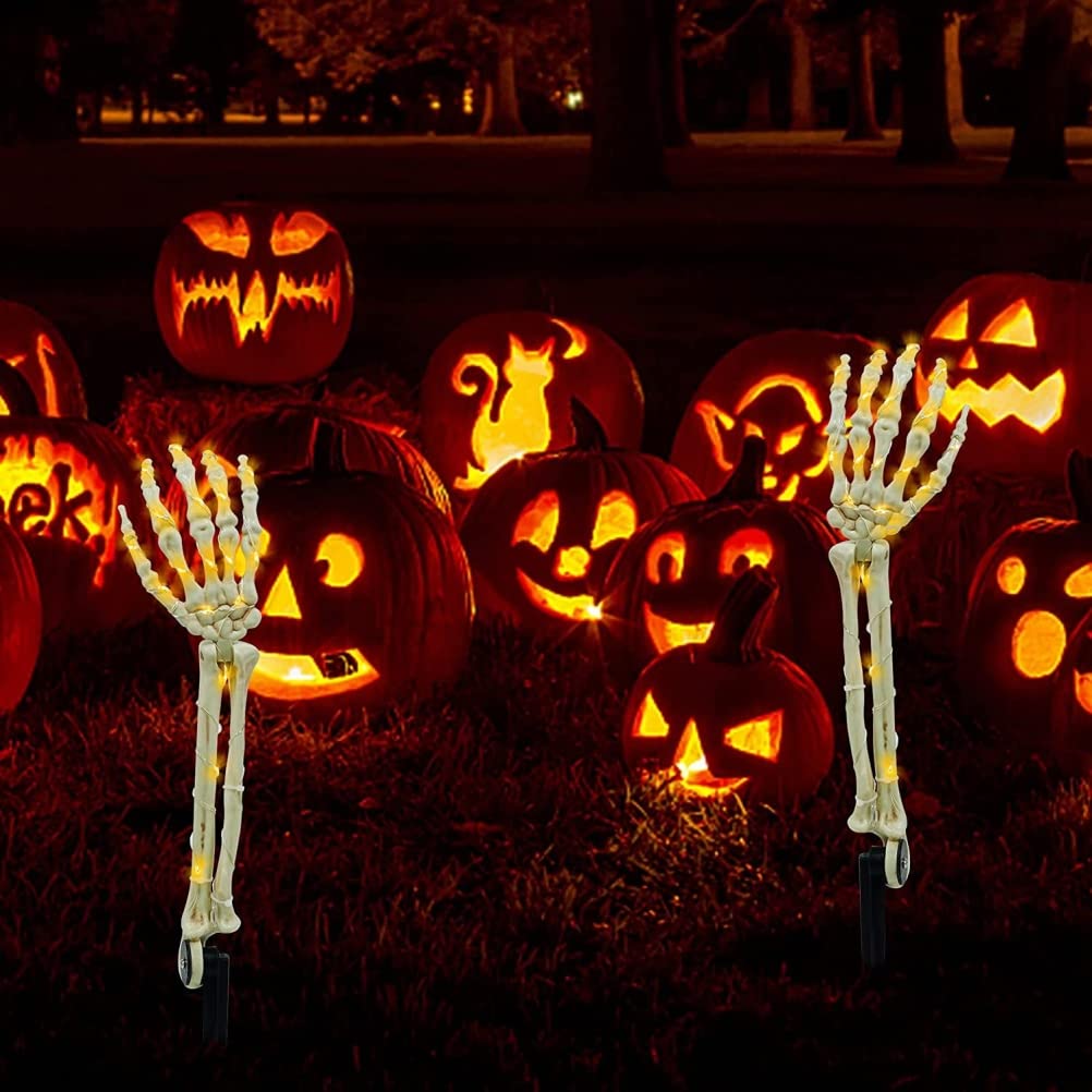Mano de esqueleto de Halloween, estacas de brazo de esqueleto iluminadas de Halloween, fiesta de Halloween, patio de casa, arte, accesorios para interiores y exteriores, decoraciones little surprise