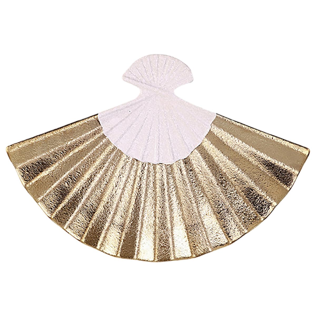 SHINEOFI Plateau de Service à Sushis en Céramique 30 Cm Forme Éventail Plaqué Or, Assiette Plate en Porcelaine Multifonction, pour Restaurants et Hôtels, Assiette à Sashimis et Apéritifs,