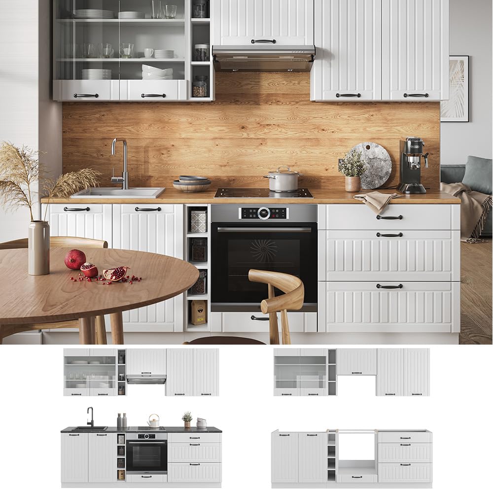 Vicco Mueble de Cocina Fame-Line, Casa de Campo Blanca/Blanca, 235 cm, ET Roble, Apto para ampliación Flexible con módulos adicionales